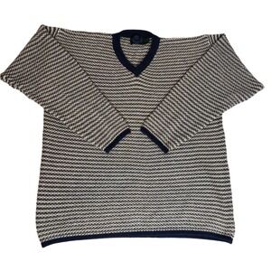 Vintage Etchings IC Tight Knit Sweater V-Neck Men's XL Neutral Cotton Ramie blen